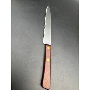 Vintage MCM Forgecraft Imperial USA Serrated Steak Knife Wood Handle Brass Rivet
